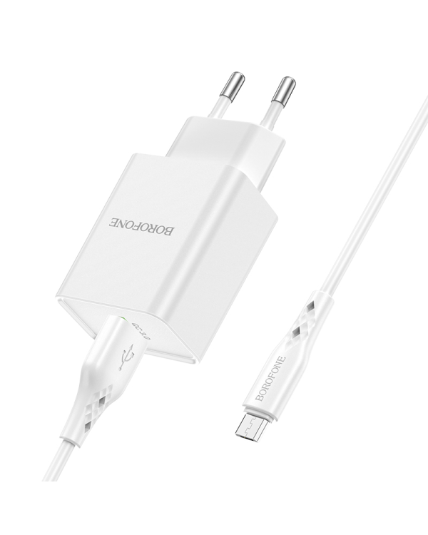 Зарядное устройство для телефона Borofone BN5 | USB | Quck Charge 3.0 | 18 Вт | + кабель Micro USB белый