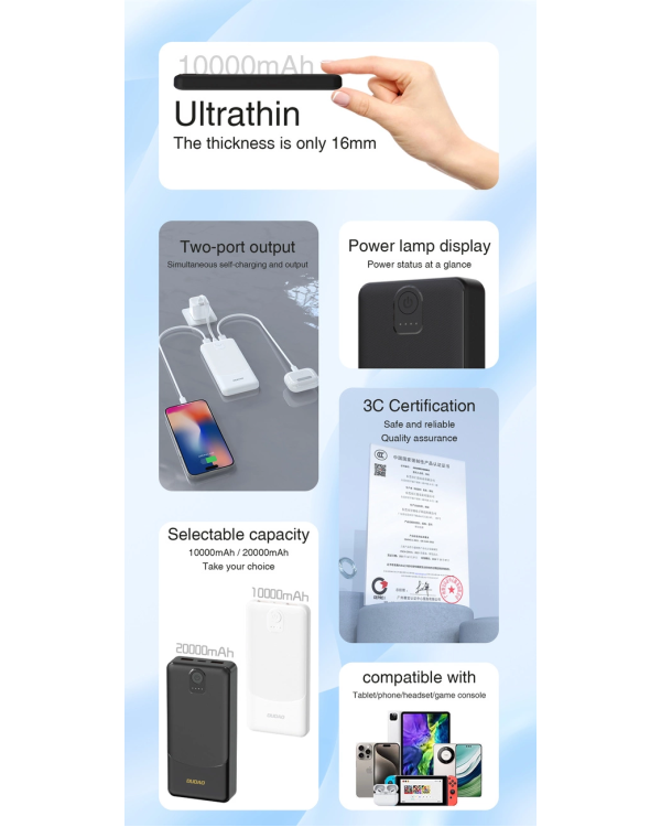 Powerbank Dudao K10 10000mAh 2.4A 2 x USB-A - черный