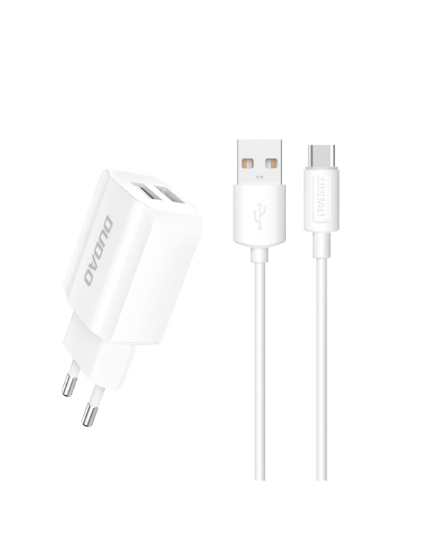 Dudao EU wall charger 2x USB 5V / 2.4A + USB Type C cable white (A2EU + Type-c white)
