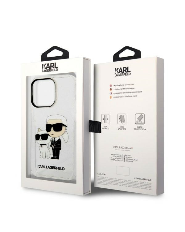 Karl Lagerfeld IML Glitter Karl and Choupette NFT Case for iPhone 14 Pro Transparent