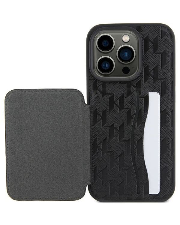 Karl Lagerfeld KLHCP15XSAKKNSCK iPhone 15 Pro Max 6.7" czarny|black hardcase Saffiano Cardslots and Stand Monogram Ikonik Patch