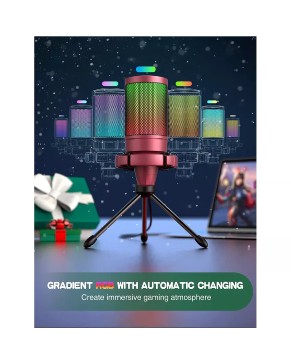 Микрофон Fifine AmpliGame A6V RGB для игр | подкасты | потоки | штатив | красный