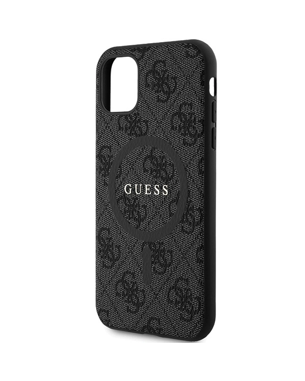 Guess GUHMN61G4GFRK iPhone 11 6.1" | Xr black|black hardcase 4G Collection Leather Metal Logo MagSafe