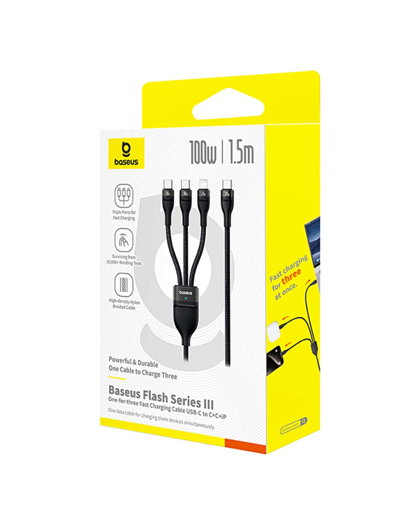 Baseus Flash Series 3 3in1 cable 100W USB-C - USB-C+USB-C+ Lightning 1.5m + 3 x 0.25 m - black