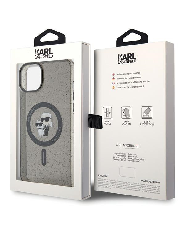 Karl Lagerfeld KLHMP15SHGKCNOK iPhone 15 6.1" czarny|black hardcase Karl&Choupette Glitter MagSafe