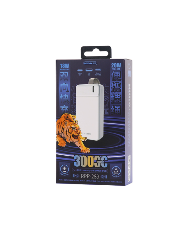 REMAX Power Bank 30000mAh RPP-289 Pure - USB + Type C - PD 20W QC 18W синий