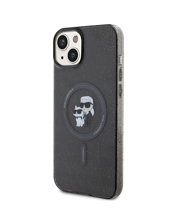 Karl Lagerfeld KLHMP15SHGKCNOK iPhone 15 6.1" czarny|black hardcase Karl&Choupette Glitter MagSafe