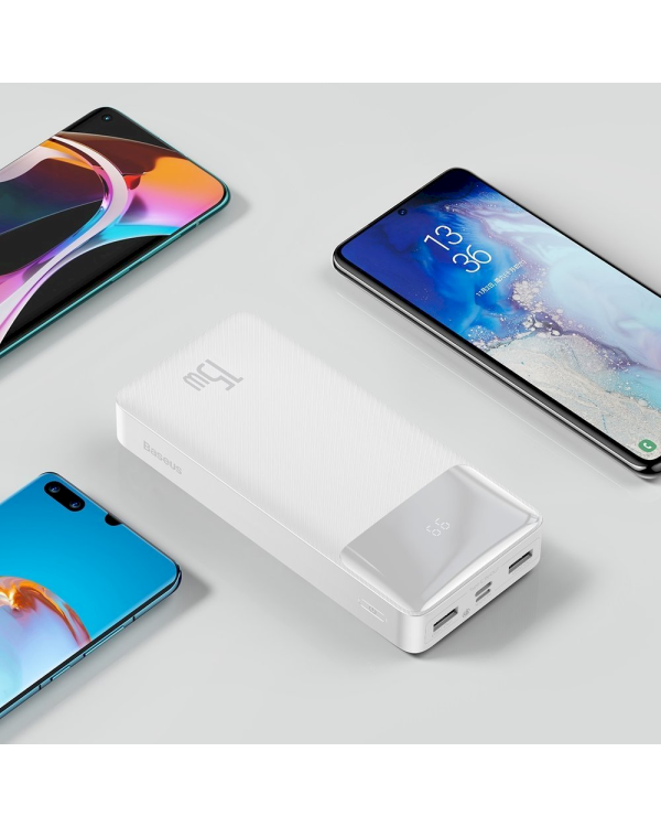 Повербанк Baseus PPDML-J02 Bipow 20000mAh 20W / 2x USB / USB Type C / micro USB / белый