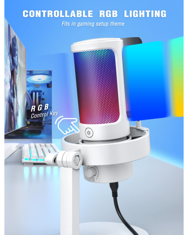 Микрофон Fifine AmpliGame A8 RGB для игр | подкасты | потоки | штатив | белый