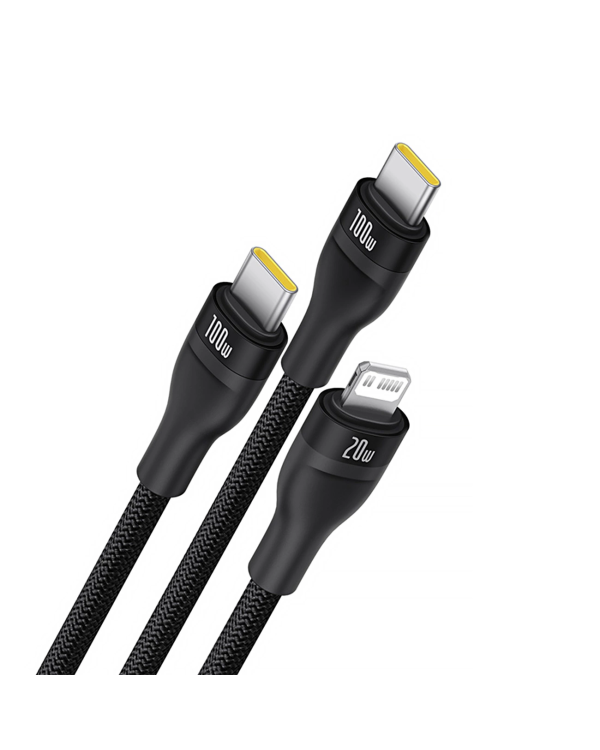 Baseus Flash Series 3 3in1 cable 100W USB-C - USB-C+USB-C+ Lightning 1.5m + 3 x 0.25 m - black