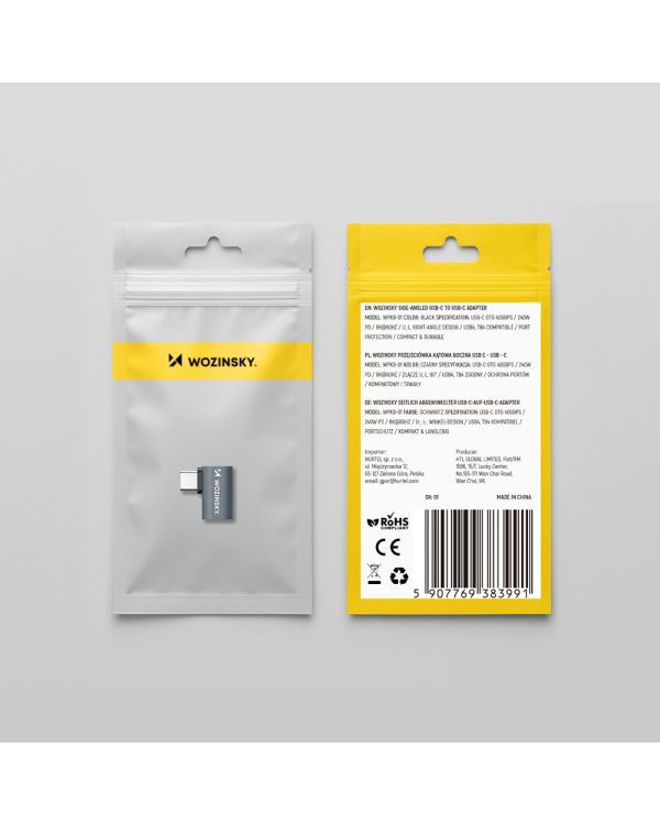 Wozinsky WPKB-01 USB-C - USB-C 40Gb|s 240W 8K OTG Side Angled Adapter - Серый