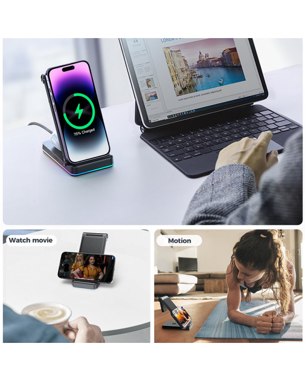 Joyroom JR-WQN01 Индукционное зарядное устройство 3 в 1 для устройств Apple - iPhone | Apple Watch | Airpods | 15 Вт черный