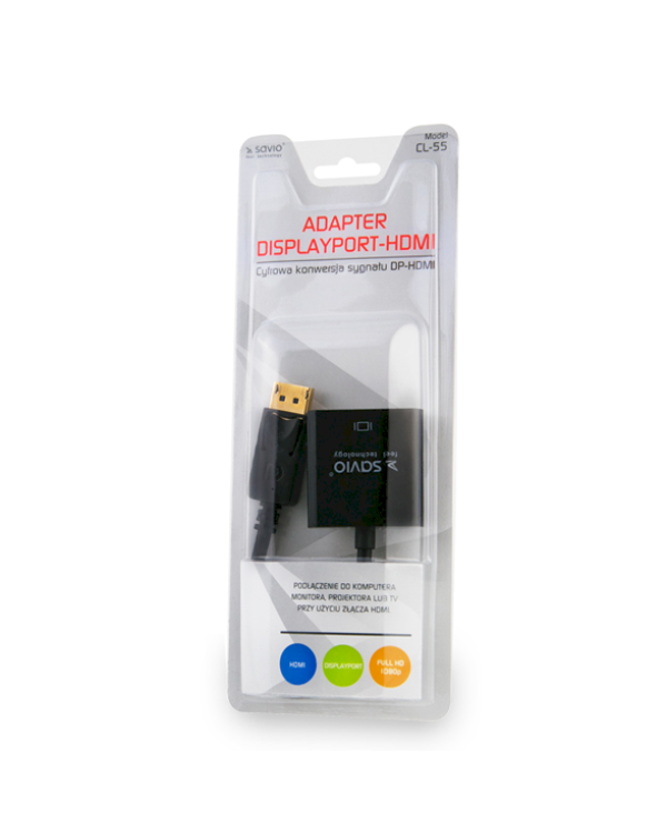 Savio CL-55 Адаптер для Преобразования сигнала DisplayPort на HDMI Черный