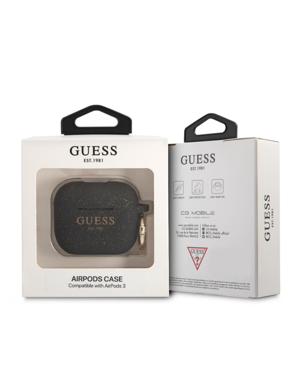 GUA3SGGEK Guess Glitter Printed Logo Silicone Case for Airpods 3 Black
