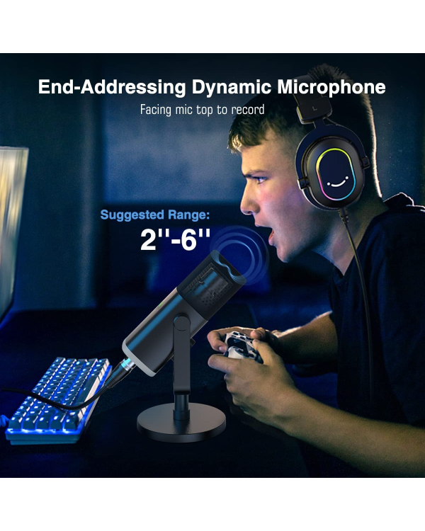 Микрофон Fifine AmpliGame AM8 RGB для игр | подкасты | потоки | XLR черный