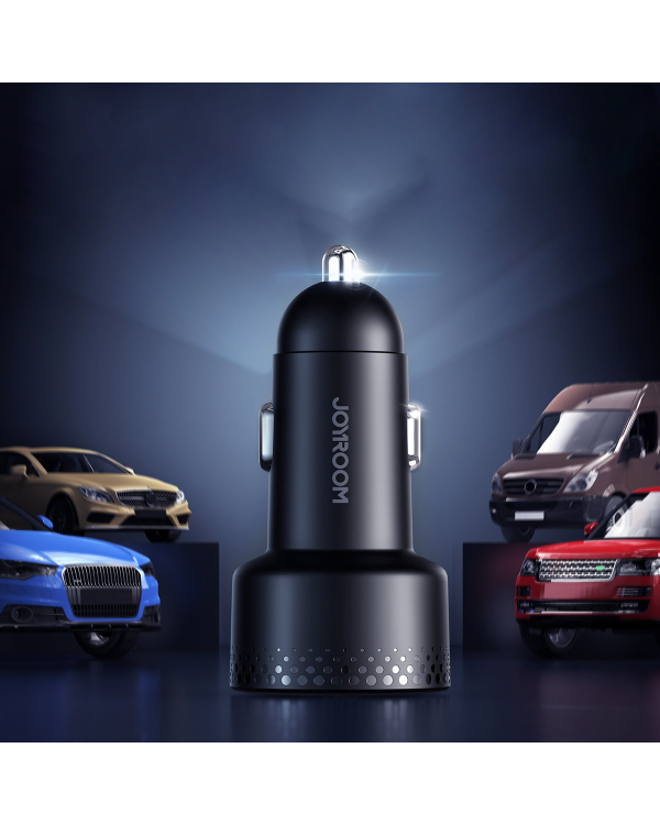 Car charger with voltmeter 53W (USB C, USB) Joyroom JR-CCD01 black