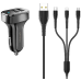Usams U32 автомобильная зарядка USB 12 / 24V / 2.1A черная + кабель 3 в 1
