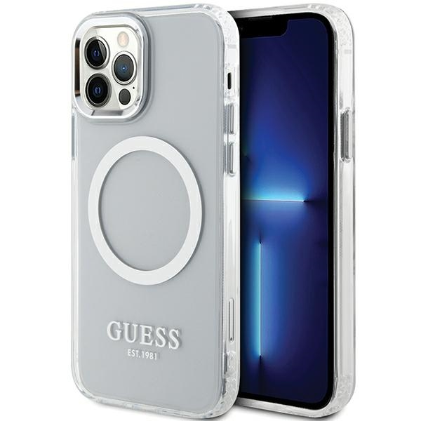 Guess GUHMP12MHTRMS iPhone 12|12 Pro 6.1" |Серебристый жесткий чехол Metal Outline Magsafe