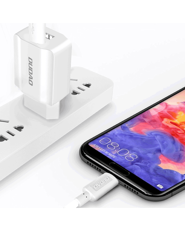 Dudao 2x USB Home Travel EU Adapter Wall Charger 5V/2.4A + Lightning cable white (A2EU + Lightning white)