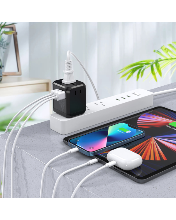 Choetech Fast Universal GaN USB Travel Charger Type C | 3 x USB-A 30W Power Delivery Black (PD5008-BK)