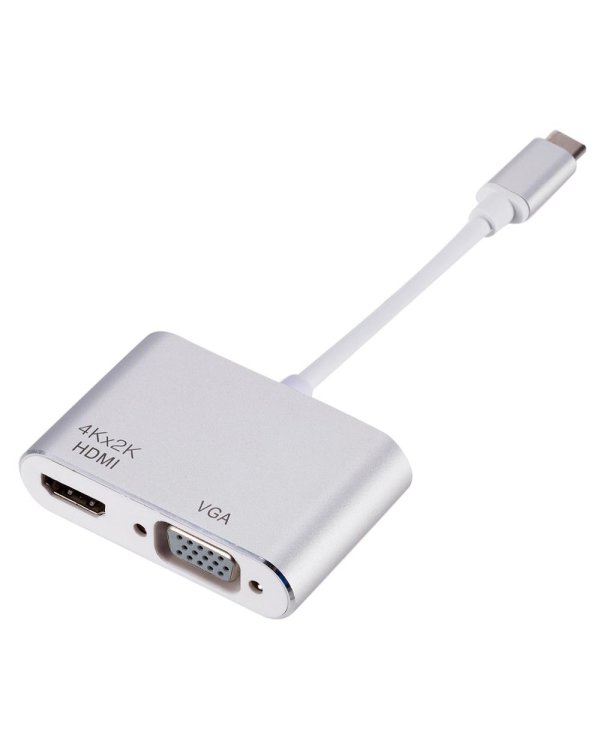 Fusion видеоадаптер USB-C на HDMI (4K при 30 Гц, 1080P при 60 Гц) + VGA Серебряный