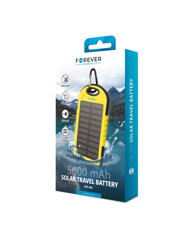 Forever STB-200 Solar Power Bank 5000 mAh Портативный аккумулятор 5V 1A + 1A + Micro USB Кабель Желтый