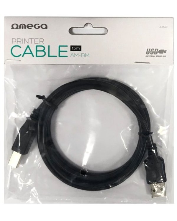 Omega OUAB1 USB 2.0 A-plug AM-BM Кабель для принтера 1.5m Черный