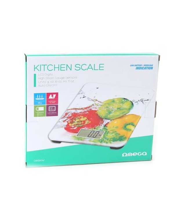 Omega OBSKW Кухонные весы (18,3 x 22,4cm) изготовленные из Закаленного стекла 4mm LCD (макс. 8кг.)