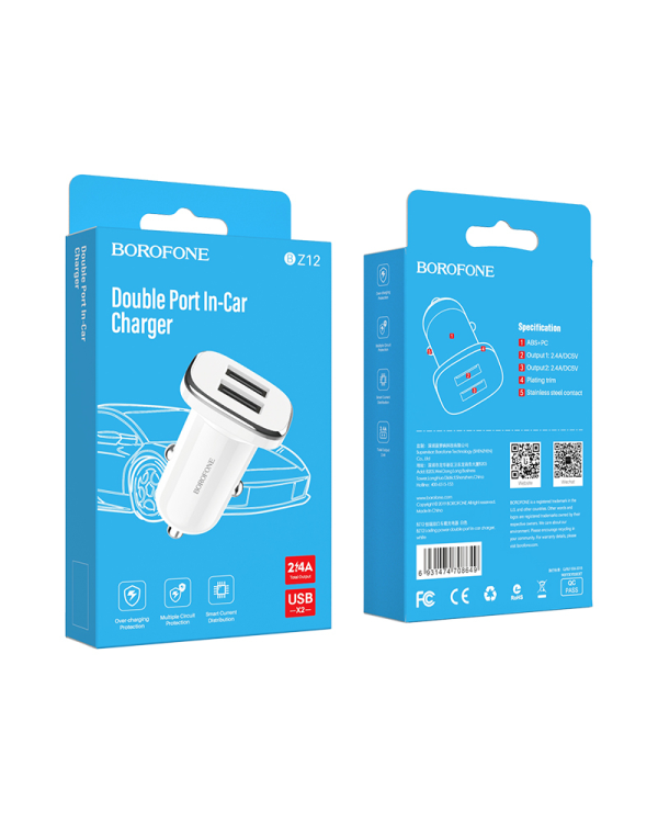Borofone Car charger BZ12 Lasting Power - 2xUSB - 2,4A white