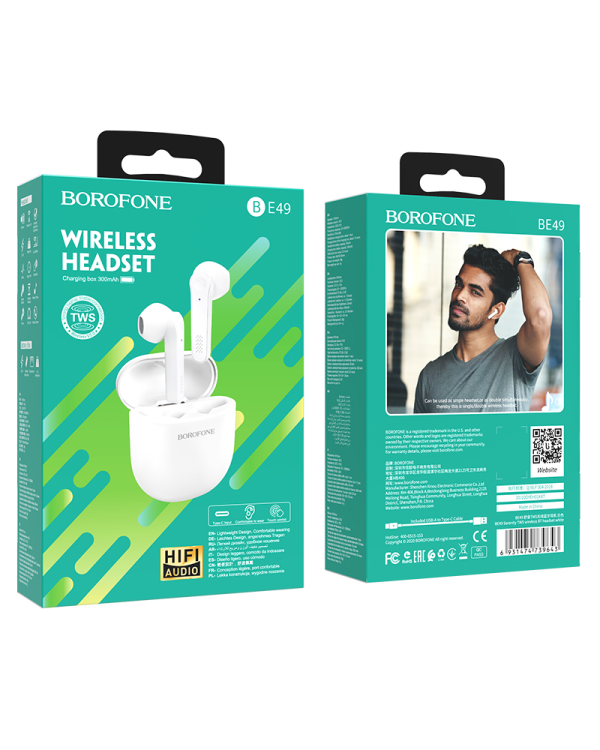 Беспроводные наушники Borofone BE49 TWS белые