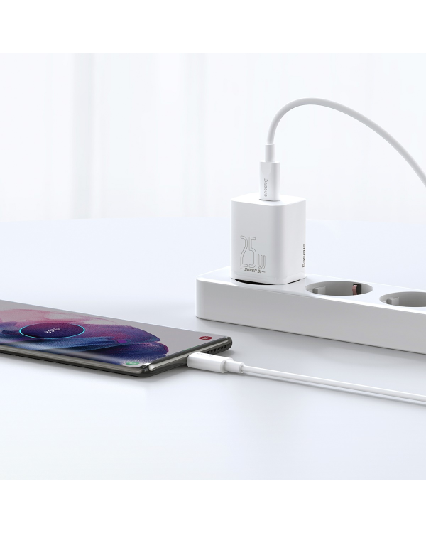 Baseus Super Si Quick Charger 1C 25W с кабелем USB-C для USB-C 1м (белый)