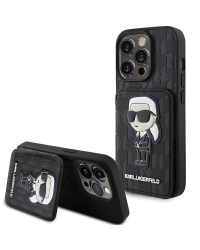 Karl Lagerfeld KLHCP15XSAKKNSCK iPhone 15 Pro Max 6.7" czarny|black hardcase Saffiano Cardslots and Stand Monogram Ikonik Patch