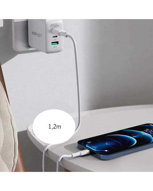 Кабель Acefast MFI USB Type C - Lightning 1.2m, 30W, 3A белый (C2-01 белый)