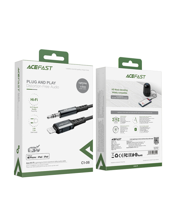 Acefast audio cable MFI Lightning - 3.5mm mini jack (male) 1.2m, AUX gray (C1-06 deep space gray)
