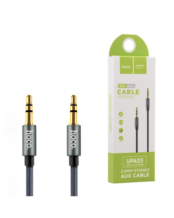 Hoco UPA03 Textile Премиум AUX провод 3.5 mm -> 3.5 mm 1m Серый