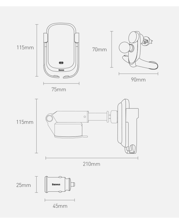 Baseus inAuto WXHW01-B01 Держатель для устройств 10W / QI / 2A /  Sensor черный