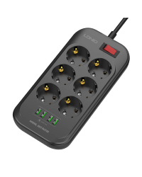 Power strip with 6 AC outlets, 4x USB, LDNIO SE6403, 2m (black)