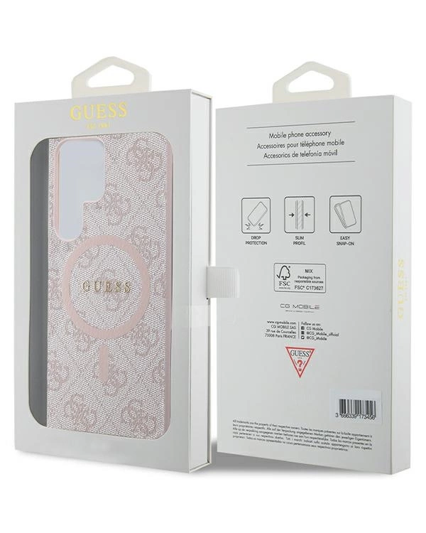 Guess 4G Collection Leather Metal Logo MagSafe Case for Samsung Galaxy S24 Ultra - Pink
