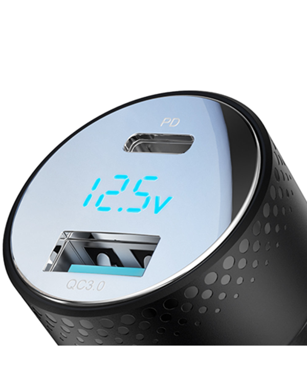 Car charger with voltmeter 53W (USB C, USB) Joyroom JR-CCD01 black