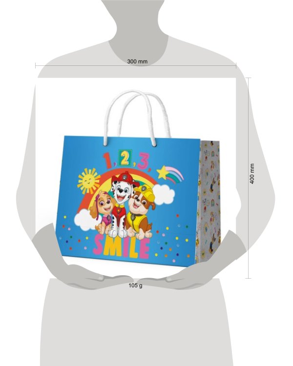 Щенячий патруль Пакет подарочный большой - 3 (1, 2, 3 Smile), 400*300*140 мм