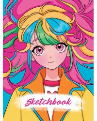 СКЕТЧБУК А5. ДЕВОЧКА С ЦВЕТНЫМИ ВОЛОСАМИ (выб.лак)