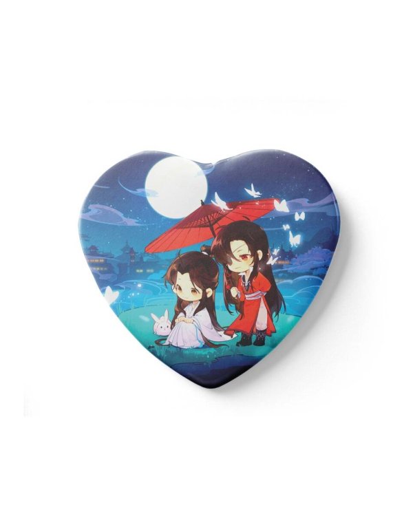 Значок металлический "Благословение небожителей. Чиби под зонтом. Сердце"