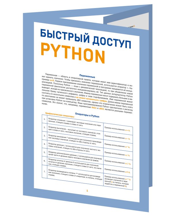 Быстрый доступ. Python: советы, функции, подсказки. Шпаргалка-буклет для начинающих (215х285 мм, 6 полос компактного буклета в европодвесе)