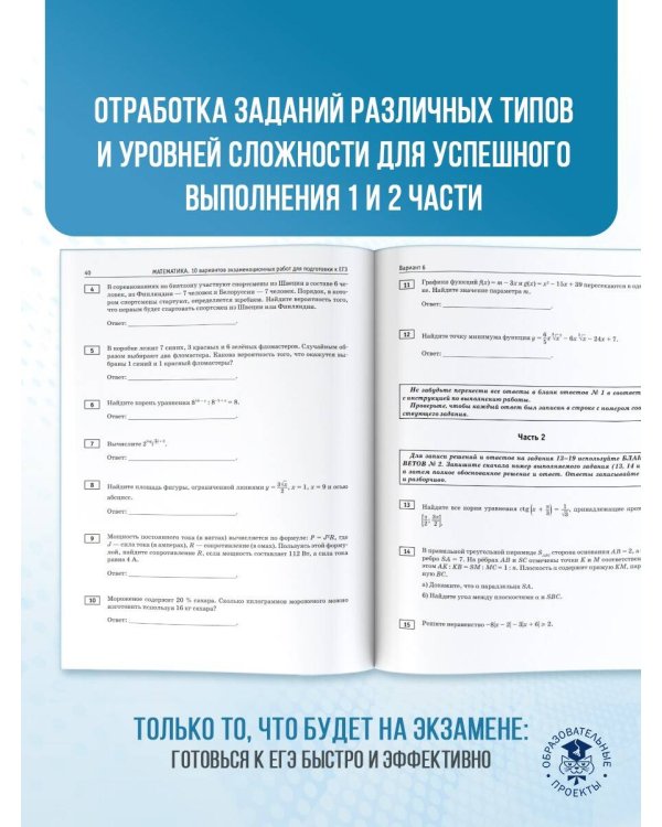 ЕГЭ-2025. Математика (60х84/8). 10 тренировочных вариантов экзаменационных работ для подготовки к единому государственному экзамену. Профильный уровень
