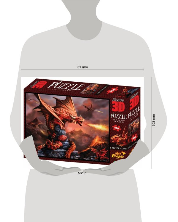 Пазл Super 3D "Огненный дракон" ,500 дет.,6+  Р-р собранного пазла 61 х 46см (арт.10090) игр.-голов.