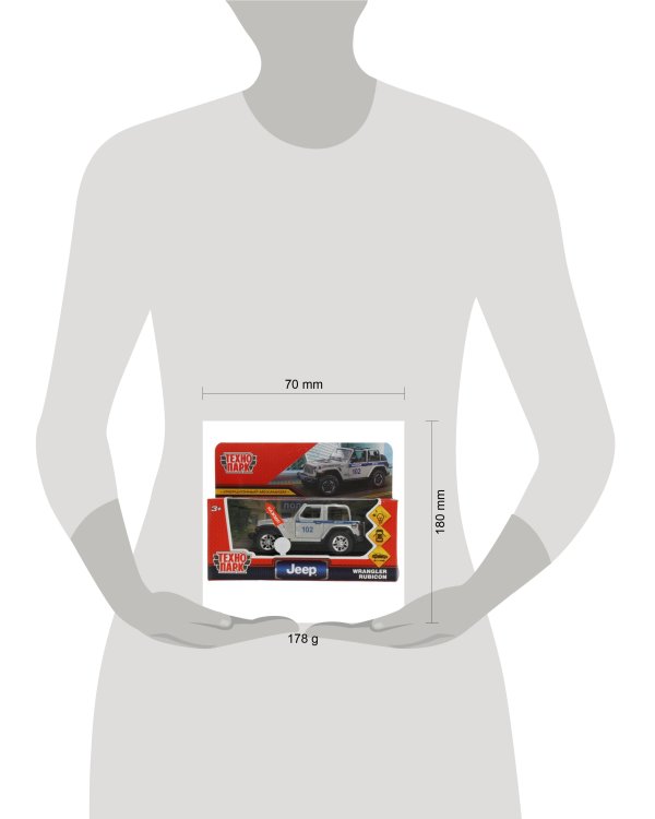 Машина металл свет-звук JEEP WRANGLER RUBICON ПОЛИЦИЯ 12 см, двер, баг, кор. Технопарк в кор.2*36шт