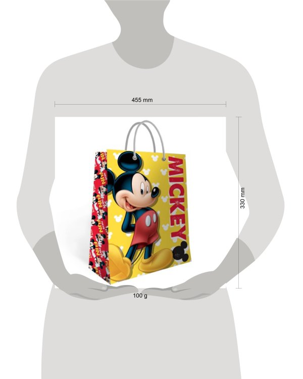 Mickey Mouse. Пакет подарочный большой (желтый с паттерном), 330*455*100 мм