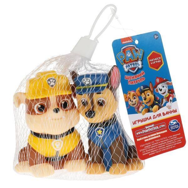 Игрушка для ванны Щенячий Патруль чейз-гончик и крепыш  2шт, пищит,сетка КАПИТОШКА в кор.50шт