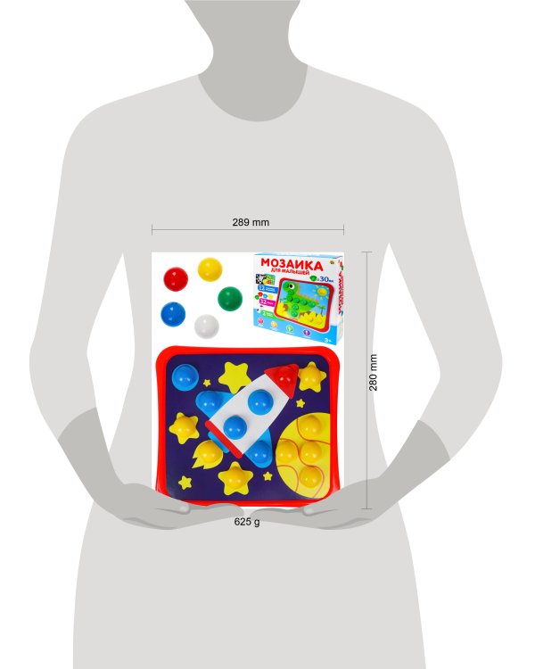 Серия "Мозайкин для малышей". Мозаика 12 картинок в коробке  (32 фишки + 2 глазок) Арт. М-7166