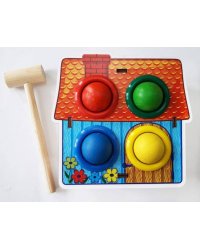 Деревянная игрушка.Стучалка цветная «Домик», 4 отверстия (Арт. 115308)